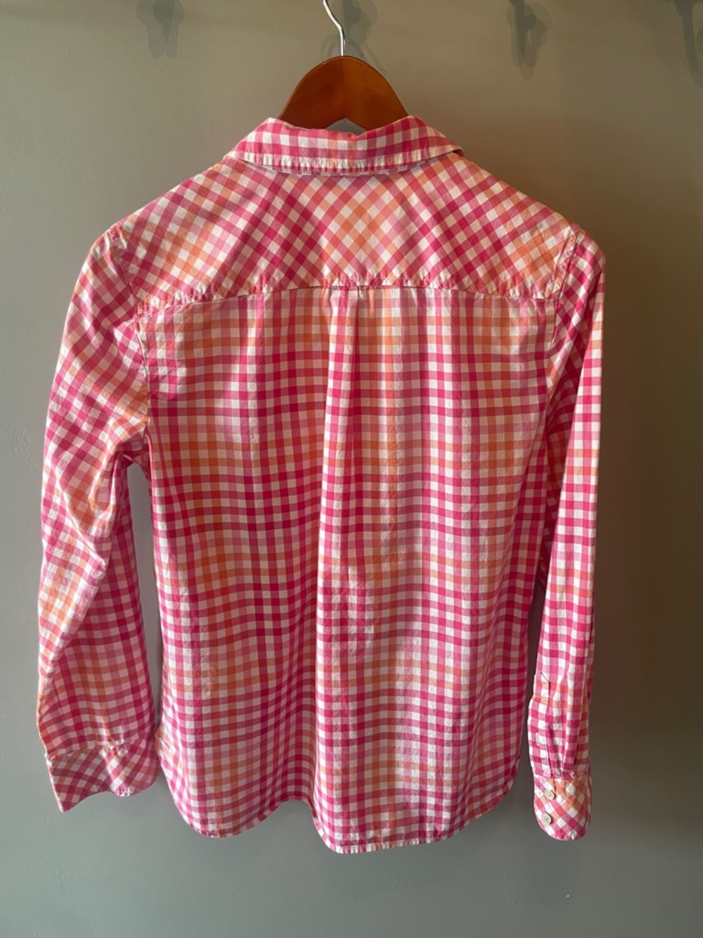 Talbots Pink Orange and White Gingham Button-Down Shirt Size Medium - Picture 4 of 8